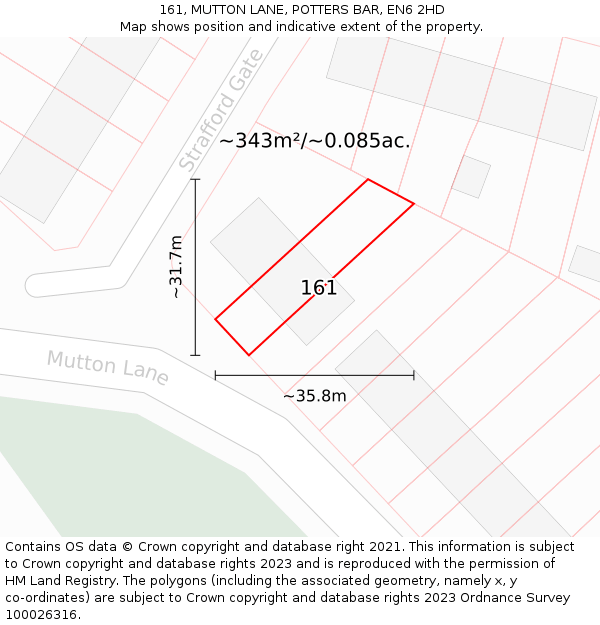 161, MUTTON LANE, POTTERS BAR, EN6 2HD: Plot and title map