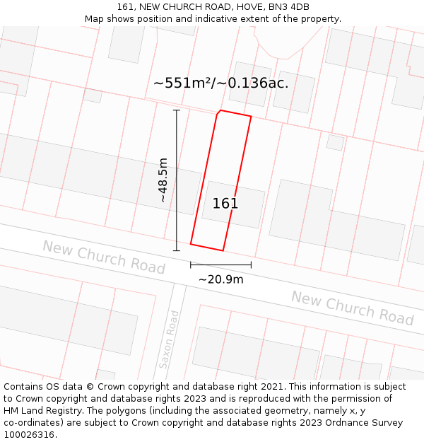 161, NEW CHURCH ROAD, HOVE, BN3 4DB: Plot and title map