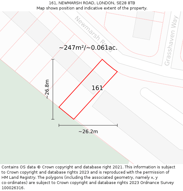 161, NEWMARSH ROAD, LONDON, SE28 8TB: Plot and title map