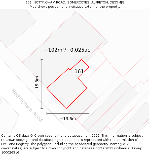 161, NOTTINGHAM ROAD, SOMERCOTES, ALFRETON, DE55 4JG: Plot and title map