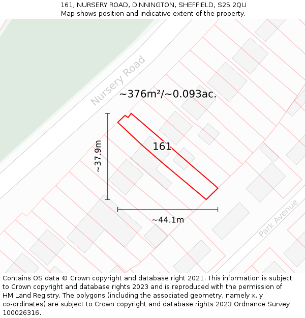 161, NURSERY ROAD, DINNINGTON, SHEFFIELD, S25 2QU: Plot and title map