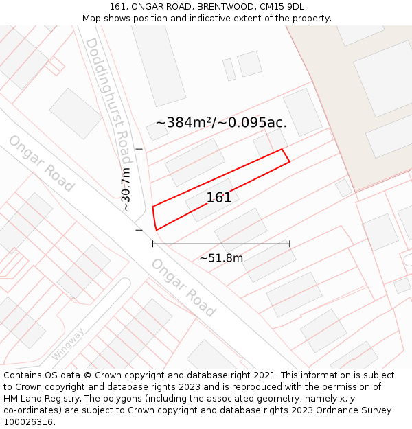161, ONGAR ROAD, BRENTWOOD, CM15 9DL: Plot and title map