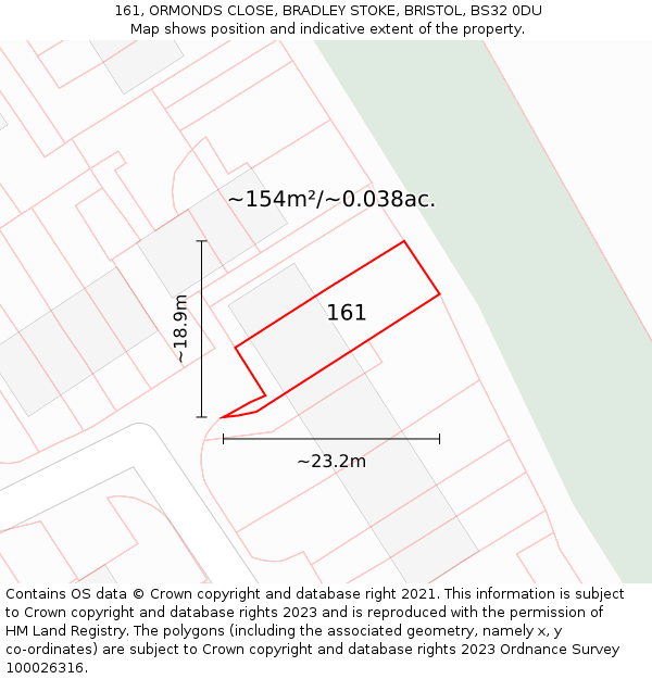 161, ORMONDS CLOSE, BRADLEY STOKE, BRISTOL, BS32 0DU: Plot and title map
