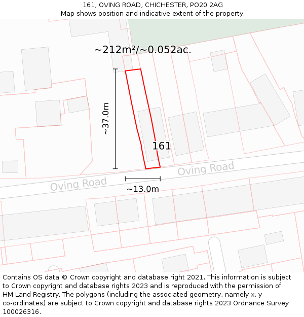 161, OVING ROAD, CHICHESTER, PO20 2AG: Plot and title map