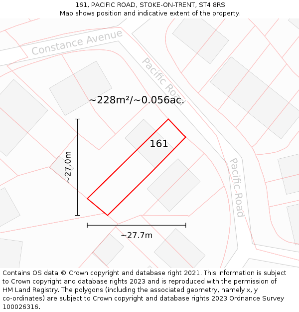 161, PACIFIC ROAD, STOKE-ON-TRENT, ST4 8RS: Plot and title map