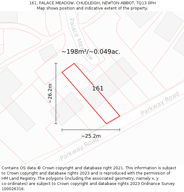 161, PALACE MEADOW, CHUDLEIGH, NEWTON ABBOT, TQ13 0PH: Plot and title map
