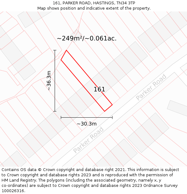 161, PARKER ROAD, HASTINGS, TN34 3TP: Plot and title map