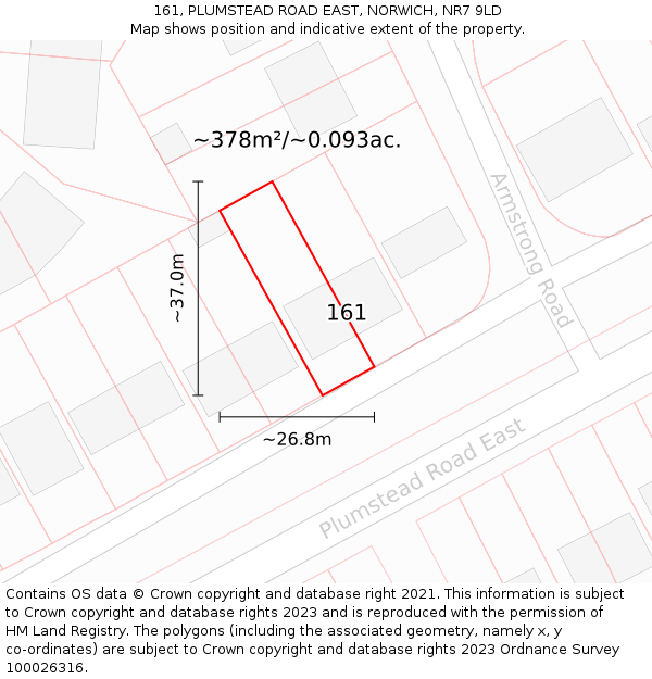 161, PLUMSTEAD ROAD EAST, NORWICH, NR7 9LD: Plot and title map