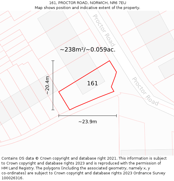 161, PROCTOR ROAD, NORWICH, NR6 7EU: Plot and title map