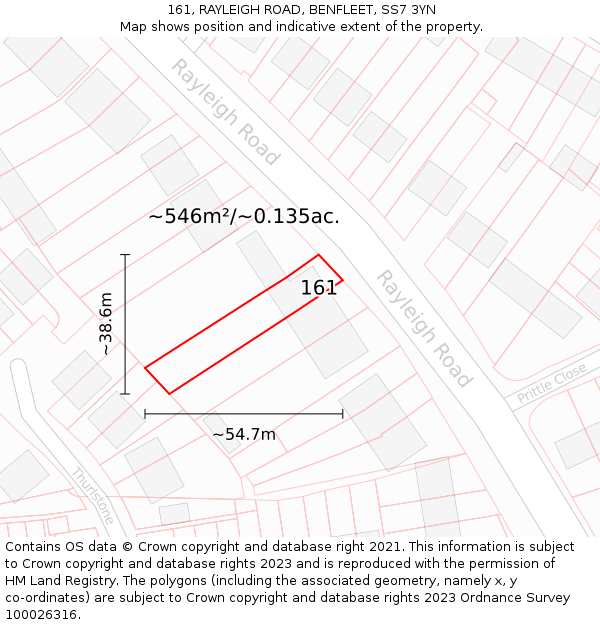 161, RAYLEIGH ROAD, BENFLEET, SS7 3YN: Plot and title map