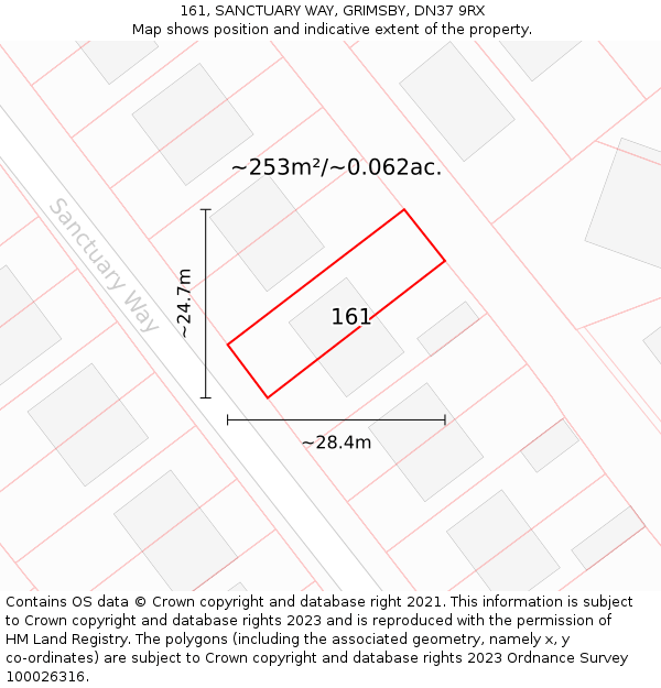 161, SANCTUARY WAY, GRIMSBY, DN37 9RX: Plot and title map