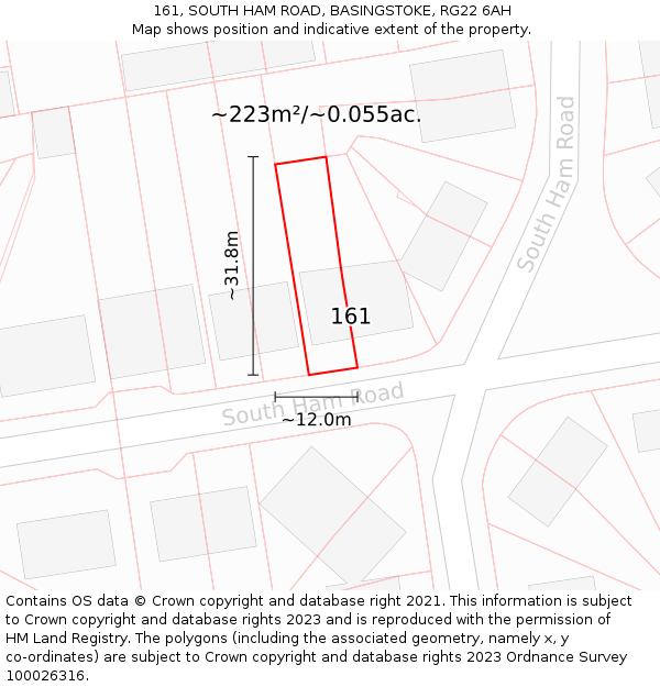161, SOUTH HAM ROAD, BASINGSTOKE, RG22 6AH: Plot and title map