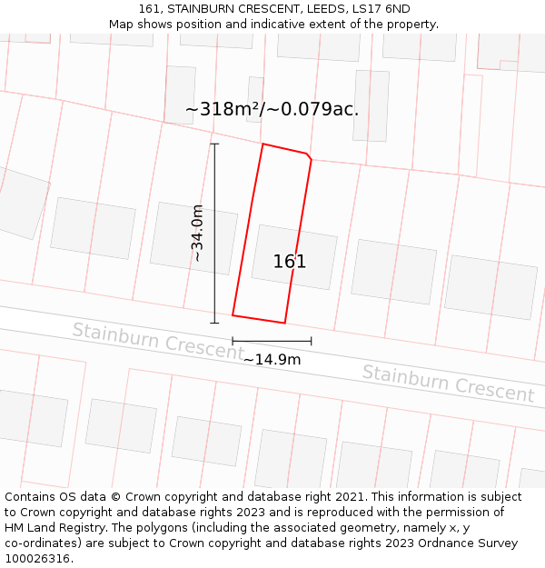 161, STAINBURN CRESCENT, LEEDS, LS17 6ND: Plot and title map