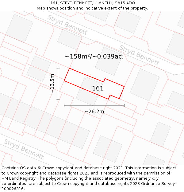 161, STRYD BENNETT, LLANELLI, SA15 4DQ: Plot and title map