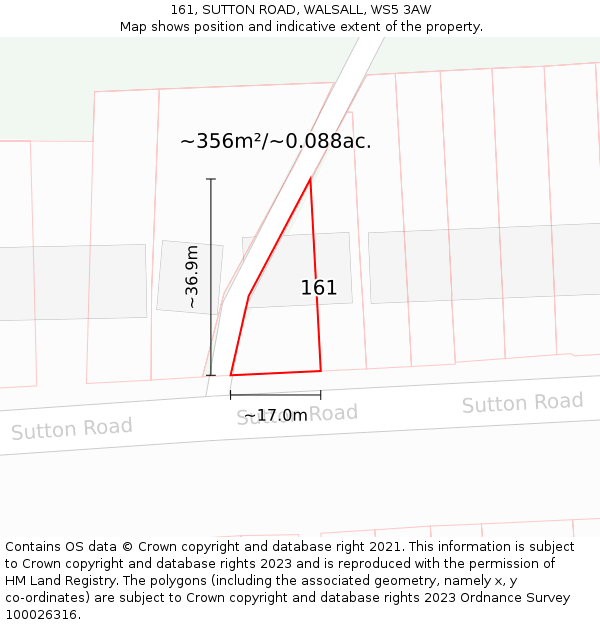 161, SUTTON ROAD, WALSALL, WS5 3AW: Plot and title map