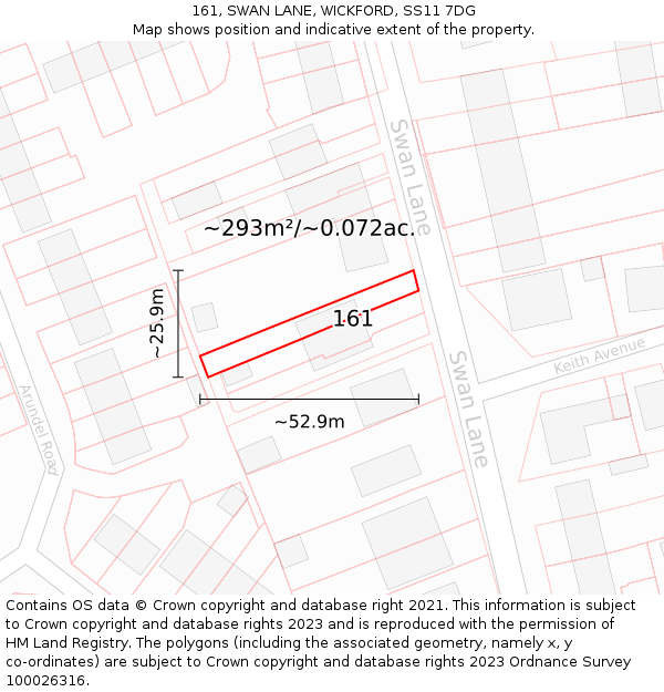 161, SWAN LANE, WICKFORD, SS11 7DG: Plot and title map