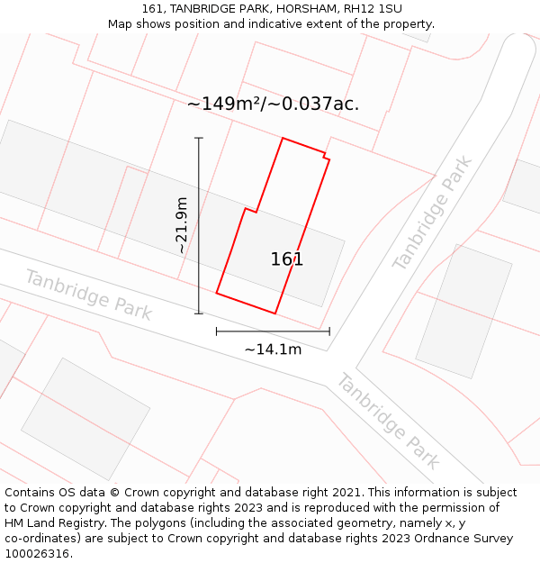 161, TANBRIDGE PARK, HORSHAM, RH12 1SU: Plot and title map