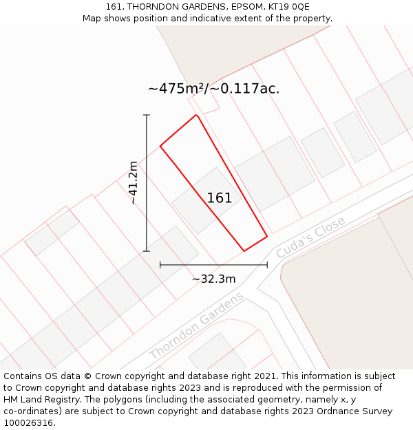 161, THORNDON GARDENS, EPSOM, KT19 0QE: Plot and title map
