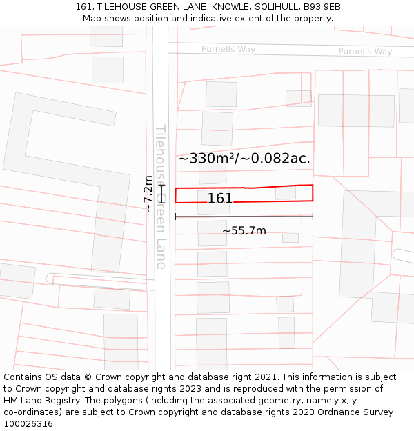 161, TILEHOUSE GREEN LANE, KNOWLE, SOLIHULL, B93 9EB: Plot and title map
