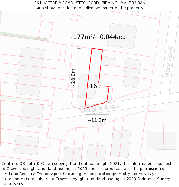 161, VICTORIA ROAD, STECHFORD, BIRMINGHAM, B33 8AN: Plot and title map