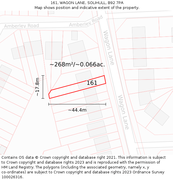 161, WAGON LANE, SOLIHULL, B92 7PA: Plot and title map