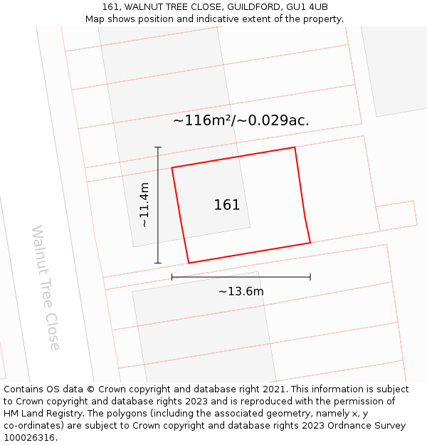 161, WALNUT TREE CLOSE, GUILDFORD, GU1 4UB: Plot and title map
