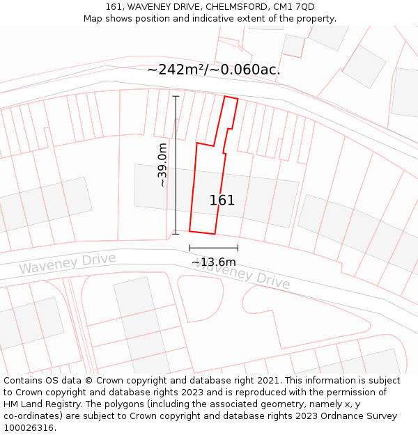 161, WAVENEY DRIVE, CHELMSFORD, CM1 7QD: Plot and title map
