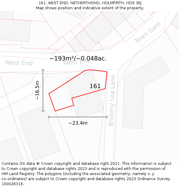 161, WEST END, NETHERTHONG, HOLMFIRTH, HD9 3EJ: Plot and title map