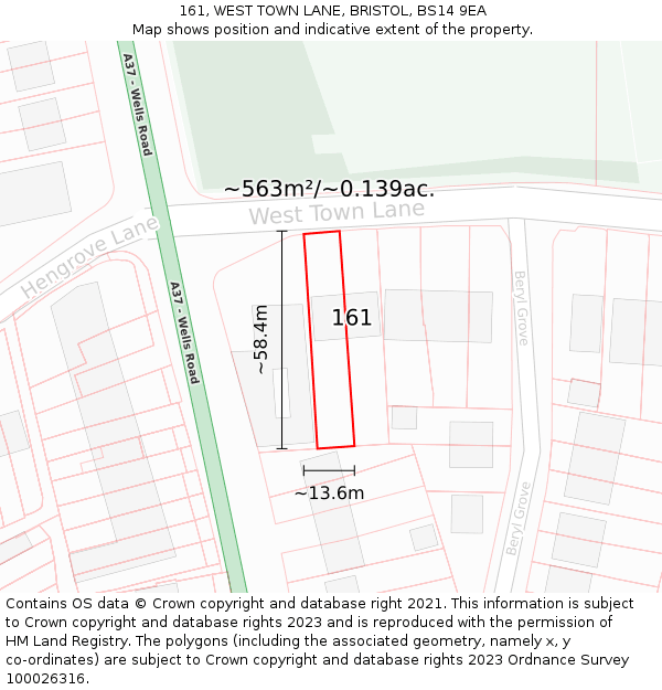 161, WEST TOWN LANE, BRISTOL, BS14 9EA: Plot and title map