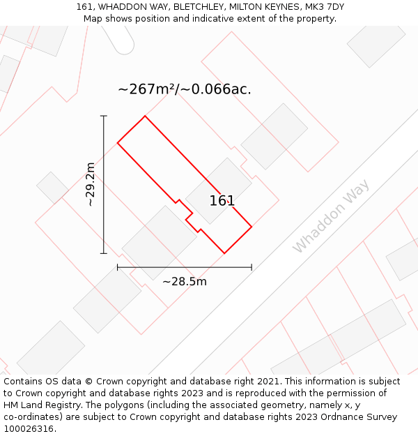 161, WHADDON WAY, BLETCHLEY, MILTON KEYNES, MK3 7DY: Plot and title map
