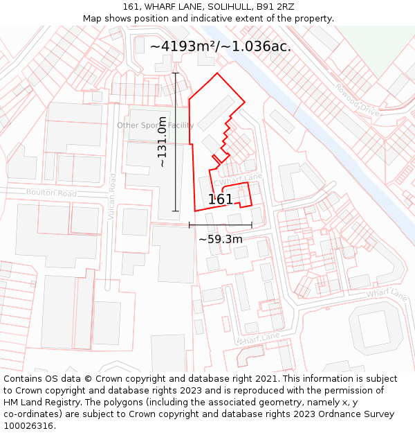 161, WHARF LANE, SOLIHULL, B91 2RZ: Plot and title map