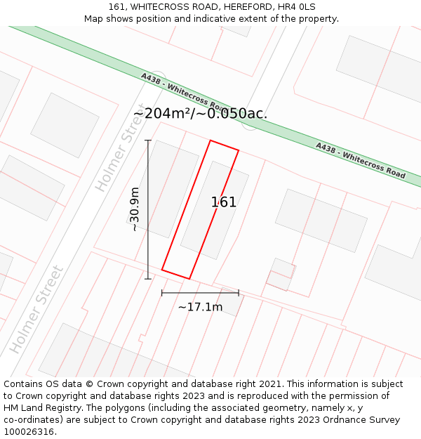 161, WHITECROSS ROAD, HEREFORD, HR4 0LS: Plot and title map