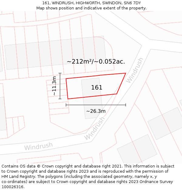 161, WINDRUSH, HIGHWORTH, SWINDON, SN6 7DY: Plot and title map