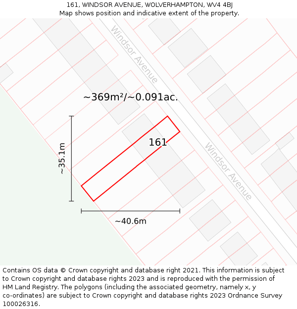 161, WINDSOR AVENUE, WOLVERHAMPTON, WV4 4BJ: Plot and title map