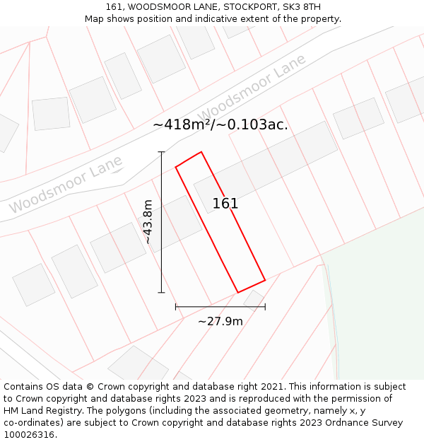 161, WOODSMOOR LANE, STOCKPORT, SK3 8TH: Plot and title map