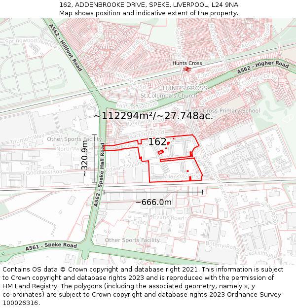 162, ADDENBROOKE DRIVE, SPEKE, LIVERPOOL, L24 9NA: Plot and title map