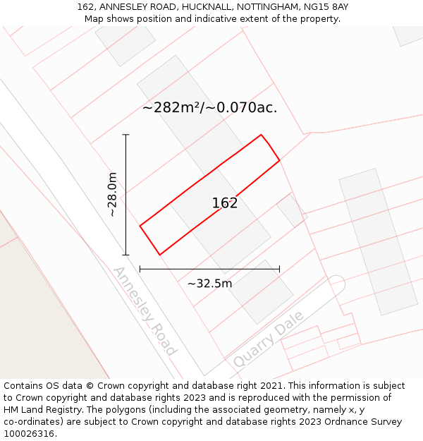 162, ANNESLEY ROAD, HUCKNALL, NOTTINGHAM, NG15 8AY: Plot and title map