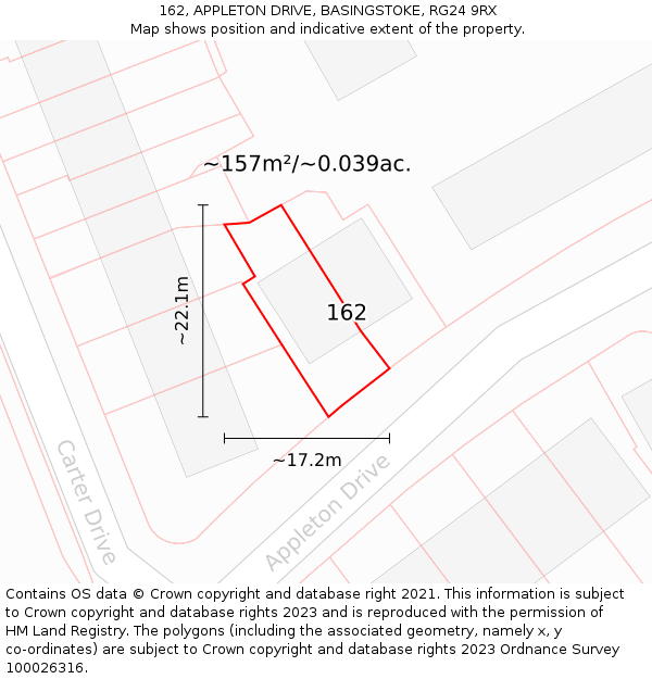 162, APPLETON DRIVE, BASINGSTOKE, RG24 9RX: Plot and title map