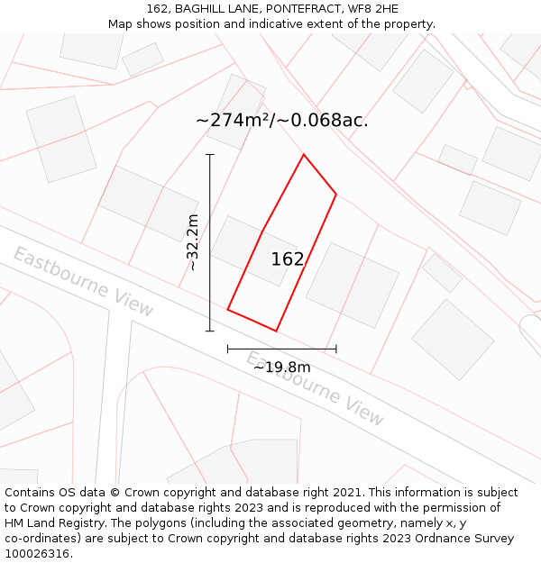 162, BAGHILL LANE, PONTEFRACT, WF8 2HE: Plot and title map