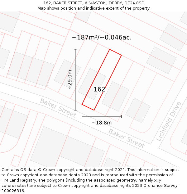 162, BAKER STREET, ALVASTON, DERBY, DE24 8SD: Plot and title map