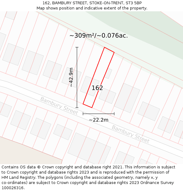162, BAMBURY STREET, STOKE-ON-TRENT, ST3 5BP: Plot and title map