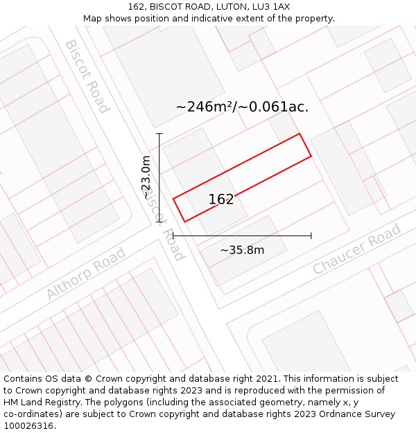 162, BISCOT ROAD, LUTON, LU3 1AX: Plot and title map
