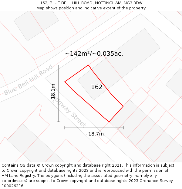 162, BLUE BELL HILL ROAD, NOTTINGHAM, NG3 3DW: Plot and title map