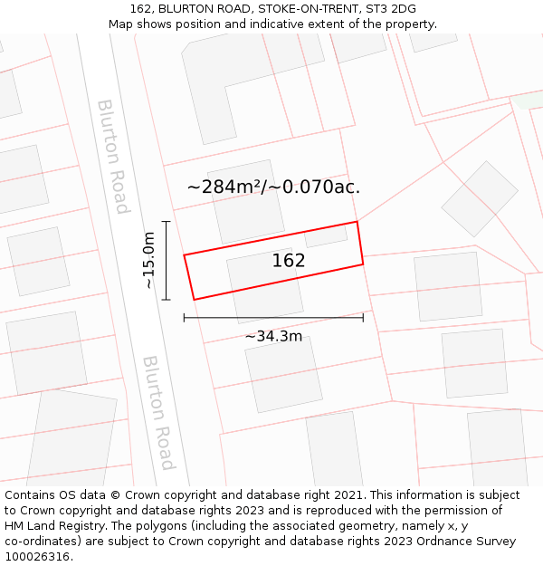 162, BLURTON ROAD, STOKE-ON-TRENT, ST3 2DG: Plot and title map