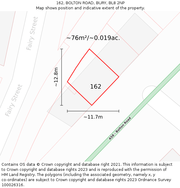 162, BOLTON ROAD, BURY, BL8 2NP: Plot and title map