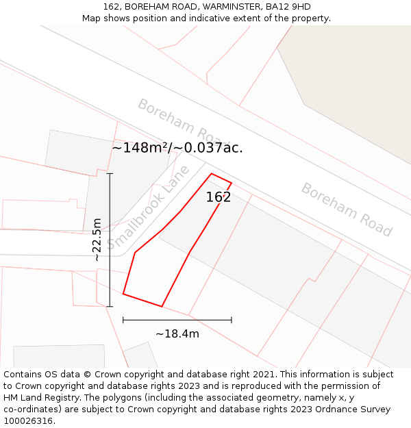 162, BOREHAM ROAD, WARMINSTER, BA12 9HD: Plot and title map
