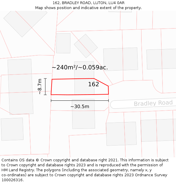 162, BRADLEY ROAD, LUTON, LU4 0AR: Plot and title map