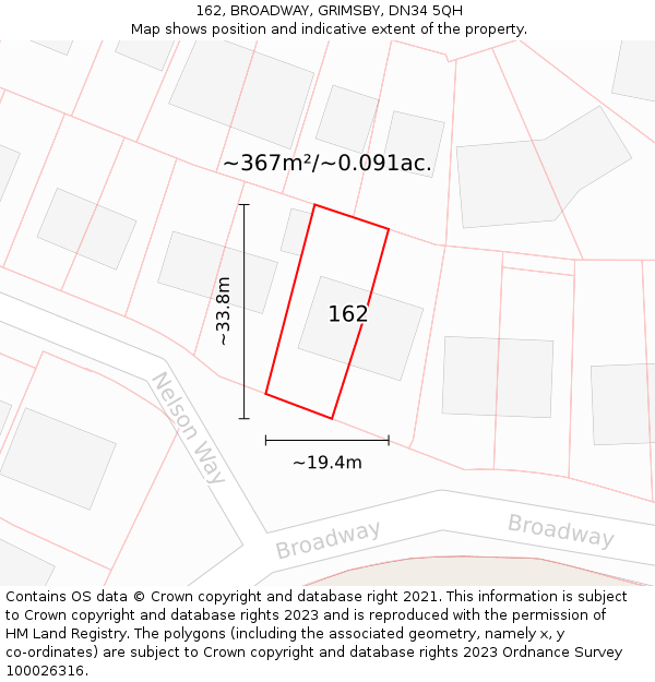 162, BROADWAY, GRIMSBY, DN34 5QH: Plot and title map