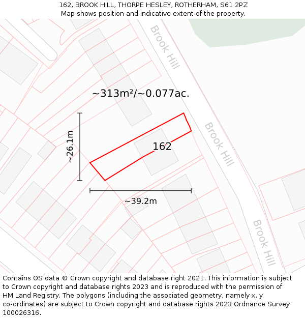 162, BROOK HILL, THORPE HESLEY, ROTHERHAM, S61 2PZ: Plot and title map