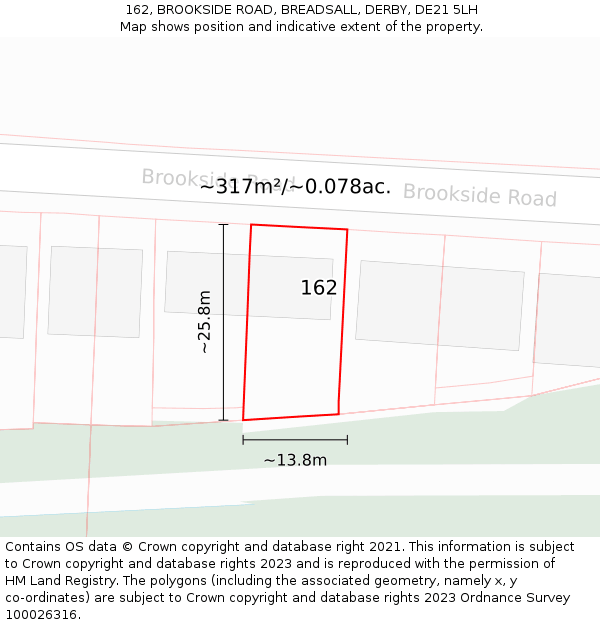 162, BROOKSIDE ROAD, BREADSALL, DERBY, DE21 5LH: Plot and title map